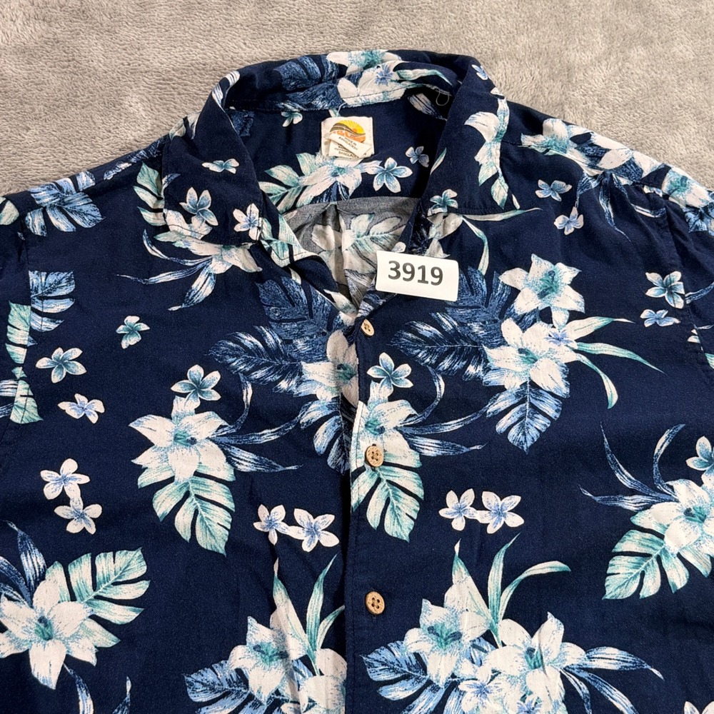 C&C California Button Down Men S Blue Floral Tropical Rayon Short Sleeve Shirt